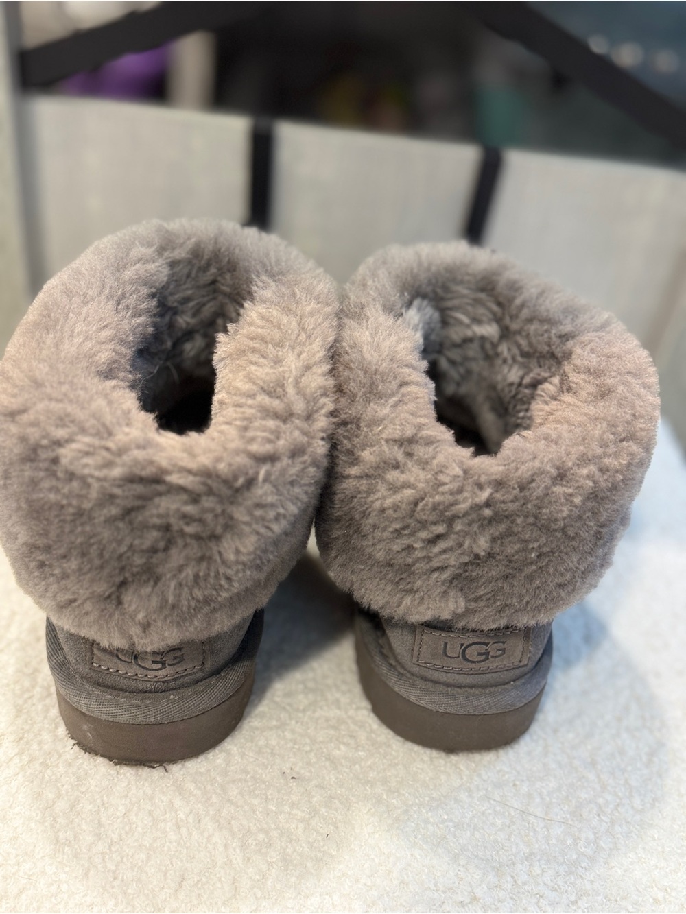 UGG Classic Mini Fluff Boots Charcoal Grey Suede Shearling Fur Ankle Boot Size 8 - Picture 5 of 10